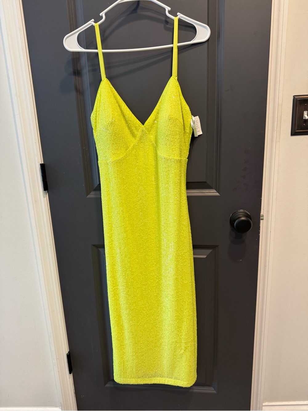 Siena Studio Neon Yellow Sequin Midi Dress